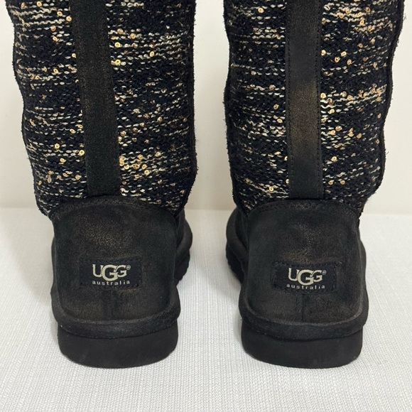UGG Australia CAMAYA Women's Black/Gold Suede Knit Sequin BOOTS 1006711 Size 7 - Picture 8 of 16